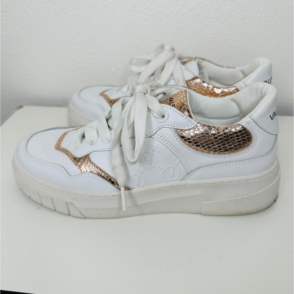 Valentino Minerva Monogram White & Rose Gold Leather Lace Sneaker 9 - Picture 3 of 15